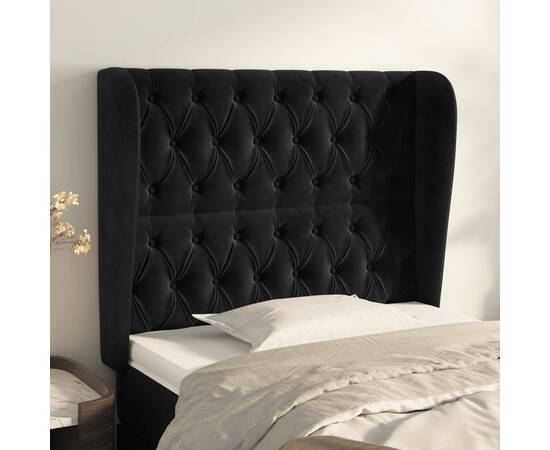 Tăblie de pat cu aripioare, negru, 103x23x118/128 cm, catifea