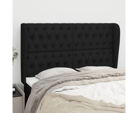 Tăblie de pat cu aripioare, negru, 147x23x118/128 cm, textil