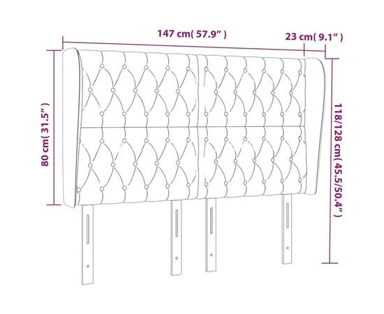 Tăblie de pat cu aripioare, negru, 147x23x118/128 cm, textil, 9 image