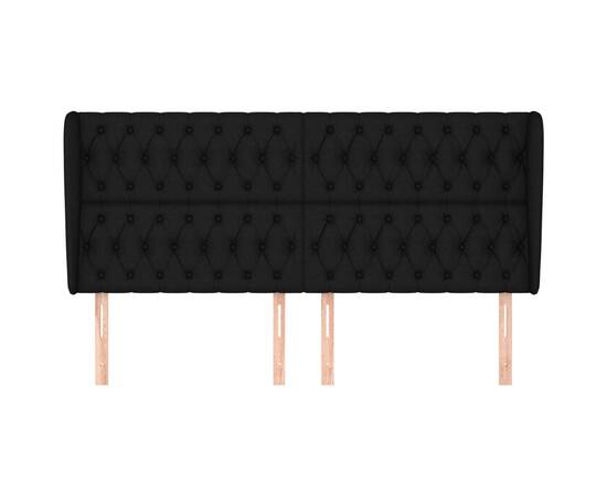 Tăblie de pat cu aripioare, negru, 203x23x118/128 cm, textil, 3 image