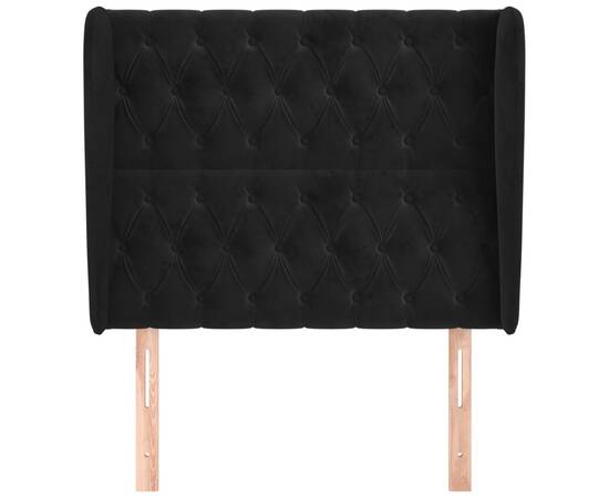 Tăblie de pat cu aripioare, negru, 93x23x118/128 cm, catifea, 3 image
