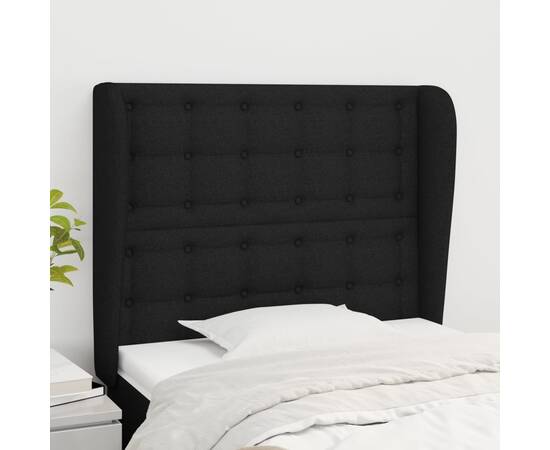 Tăblie de pat cu aripioare, negru, 93x23x118/128 cm, textil