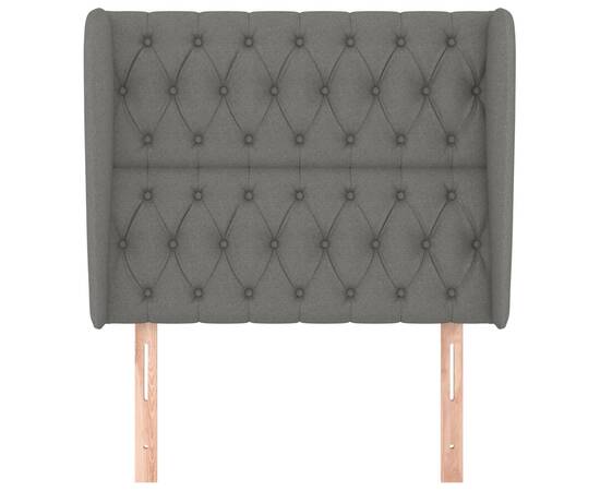 Tăblie de pat cu aripioare gri închis 103x23x118/128 cm textil, 3 image