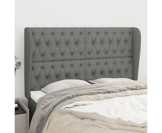 Tăblie de pat cu aripioare gri închis 147x23x118/128 cm textil