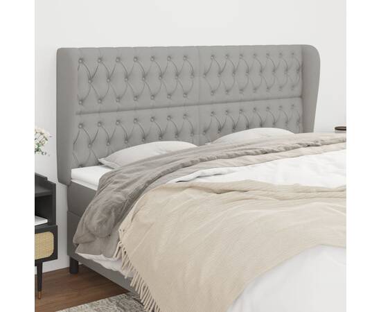 Tăblie de pat cu aripioare gri deschis 203x23x118/128 cm textil