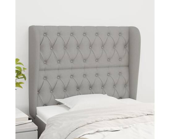 Tăblie de pat cu aripioare gri deschis 93x23x118/128 cm textil