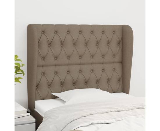 Tăblie de pat cu aripioare gri taupe 103x23x118/128 cm textil