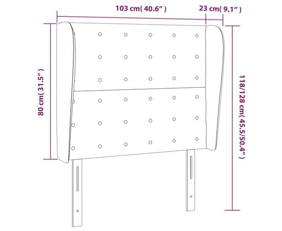 Tăblie de pat cu aripioare gri taupe 103x23x118/128 cm textil, 9 image