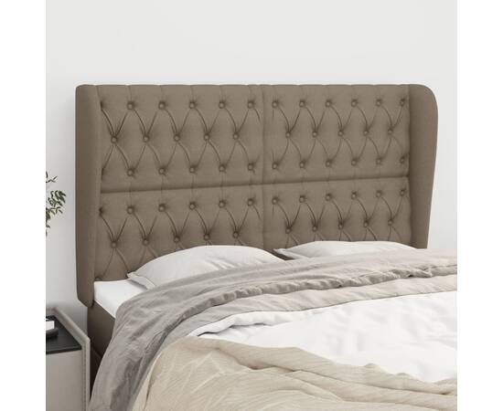 Tăblie de pat cu aripioare gri taupe 147x23x118/128 cm textil