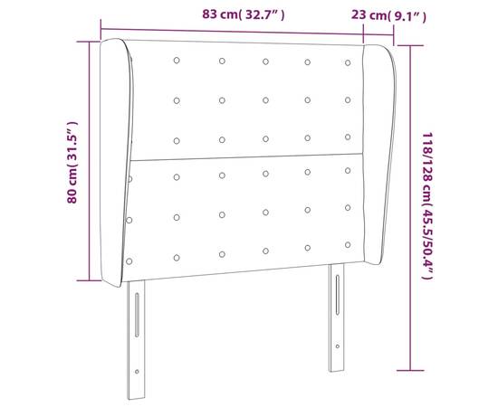 Tăblie de pat cu aripioare gri taupe 83x23x118/128 cm textil, 9 image