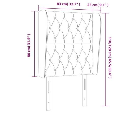 Tăblie pat cu aripioare albastru închis 83x23x118/128cm catifea, 9 image