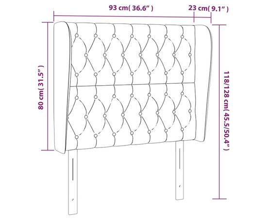 Tăblie pat cu aripioare albastru închis 93x23x118/128cm catifea, 9 image