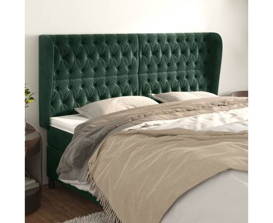Tăblie pat cu aripioare verde închis 183x23x118/128 cm catifea