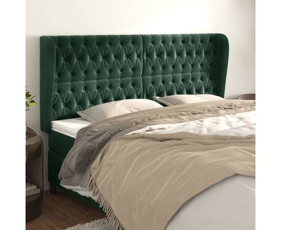 Tăblie pat cu aripioare verde închis 203x23x118/128cm catifea