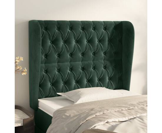 Tăblie pat cu aripioare verde închis 93x23x118/128 cm catifea