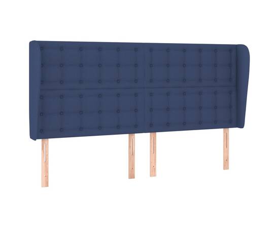 Tăblie de pat cu aripioare, albastru, 183x23x118/128 cm, textil, 2 image