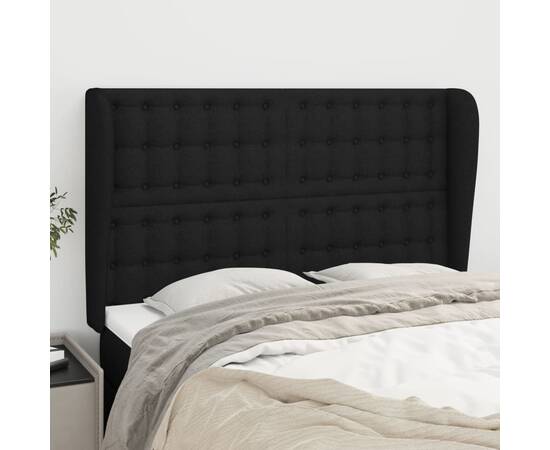 Tăblie de pat cu aripioare, negru, 147x23x118/128 cm, textil