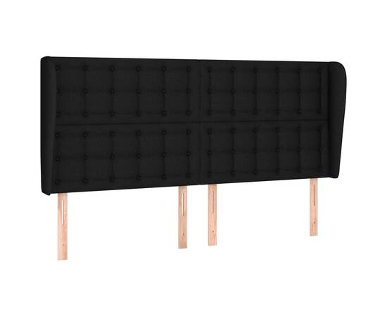 Tăblie de pat cu aripioare, negru, 163x23x118/128 cm, textil, 2 image