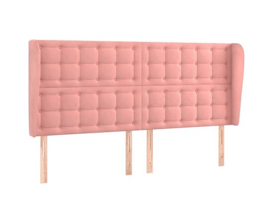 Tăblie de pat cu aripioare, roz, 183x23x118/128 cm, catifea, 2 image