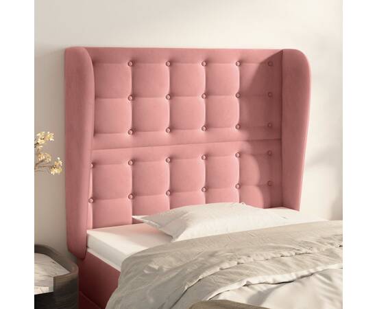 Tăblie de pat cu aripioare, roz, 93x23x118/128 cm, catifea