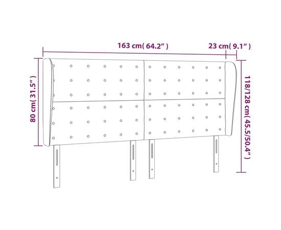 Tăblie de pat cu aripioare maro închis 163x23x118/128 cm textil, 9 image