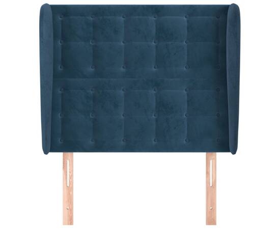 Tăblie pat cu aripioare albastru închis 93x23x118/128cm catifea, 3 image