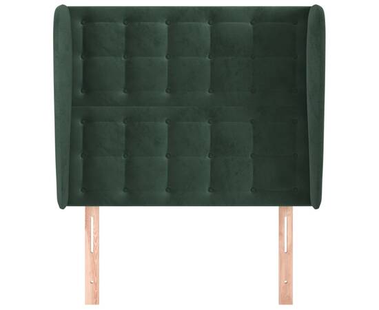 Tăblie pat cu aripioare verde închis 103x23x118/128 cm catifea, 3 image