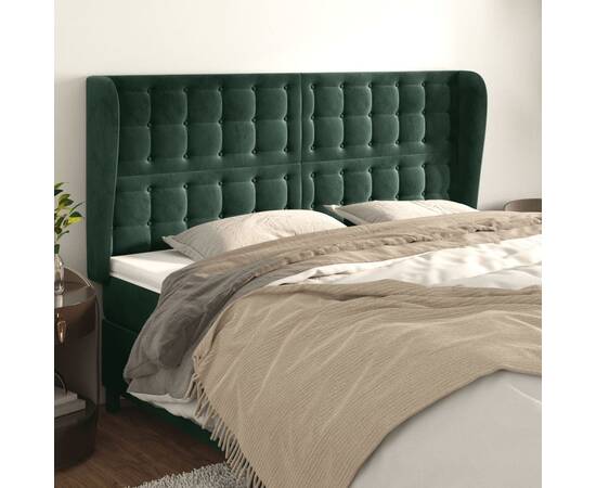 Tăblie pat cu aripioare verde închis 183x23x118/128 cm catifea