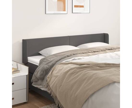 Tăblie de pat cu aripioare gri 183x16x78/88 cm piele ecologică