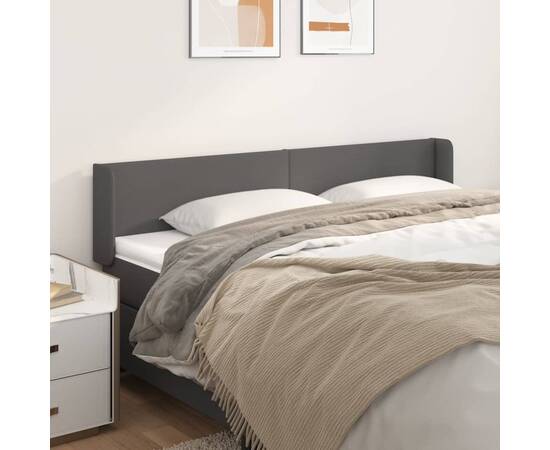 Tăblie de pat cu aripioare gri 203x16x78/88 cm piele ecologică