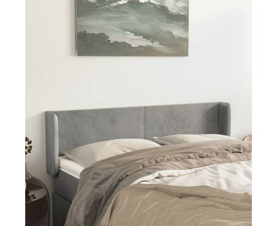 Tăblie de pat cu aripioare gri deschis 147x16x78/88 cm catifea
