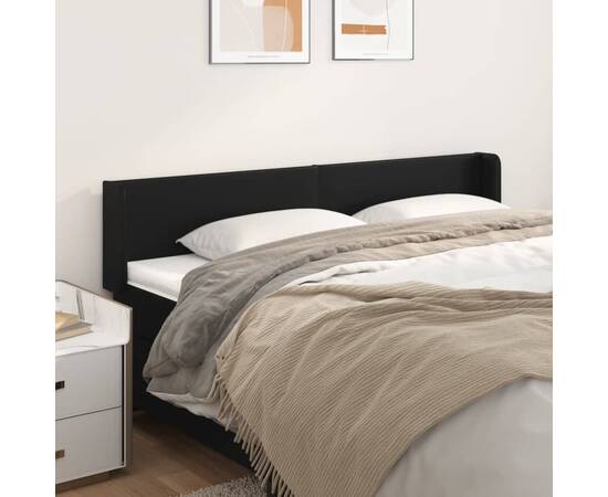 Tăblie de pat cu aripioare negru 183x16x78/88cm piele ecologică