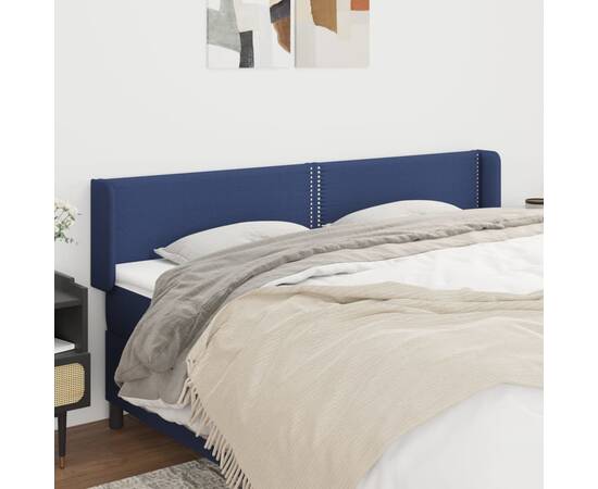 Tăblie de pat cu aripioare, albastru, 203x16x78/88 cm textil