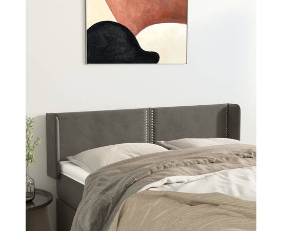 Tăblie de pat cu aripioare gri închis 147x16x78/88 cm catifea