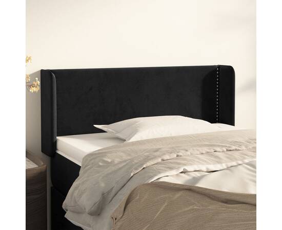 Tăblie de pat cu aripioare negru 83x16x78/88 cm catifea