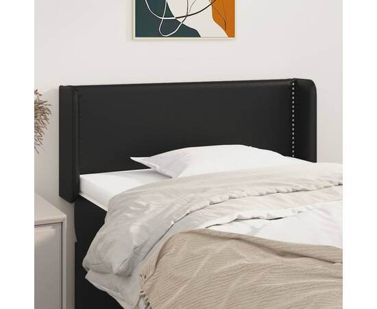 Tăblie de pat cu aripioare negru 93x16x78/88 cm piele ecologică