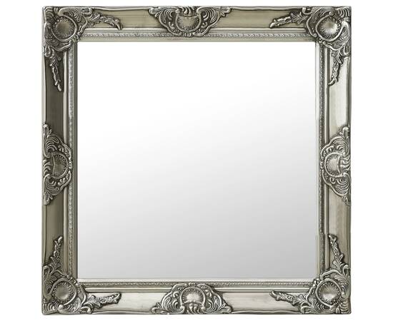 Oglindă de perete în stil baroc, argintiu, 60 x 60 cm