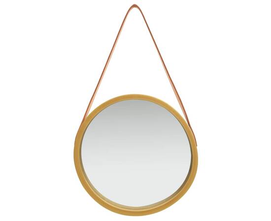 Oglindă de perete cu o curea, 40 cm, auriu, 2 image