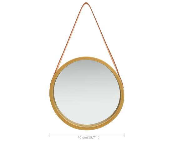 Oglindă de perete cu o curea, 40 cm, auriu, 6 image