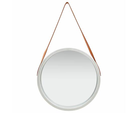 Oglindă de perete cu o curea, 50 cm, argintiu, 2 image