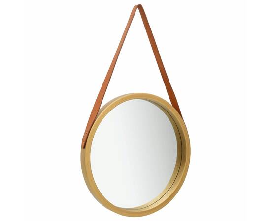 Oglindă de perete cu o curea, 50 cm, auriu