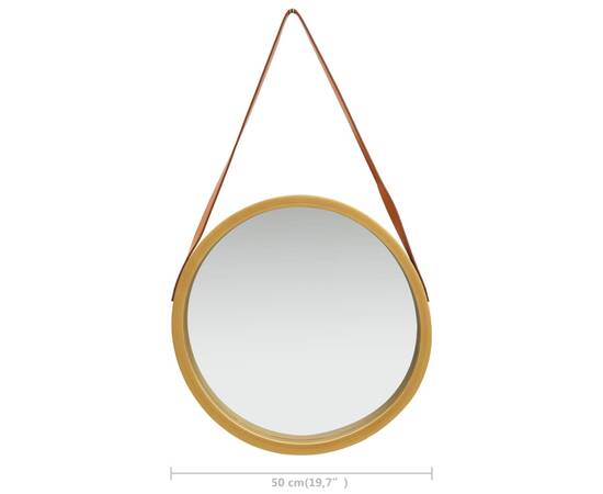 Oglindă de perete cu o curea, 50 cm, auriu, 6 image