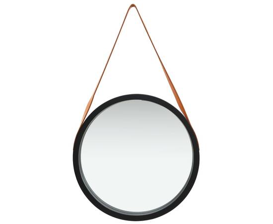 Oglindă de perete cu o curea, 50 cm, negru, 2 image