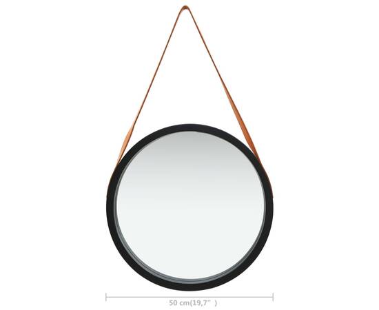 Oglindă de perete cu o curea, 50 cm, negru, 6 image