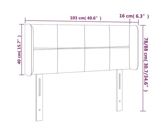 Tăblie de pat cu aripioare gri închis 103x16x78/88 cm textil, 9 image