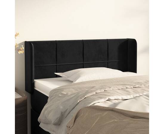 Tăblie de pat cu aripioare negru 83x16x78/88 cm catifea