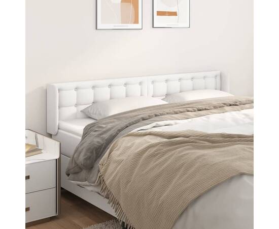 Tăblie de pat cu aripioare alb 163x16x78/88 cm piele ecologică