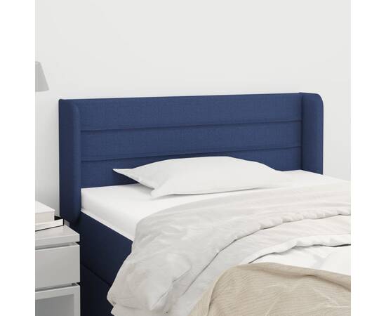 Tăblie de pat cu aripioare albastru 93x16x78/88 cm textil