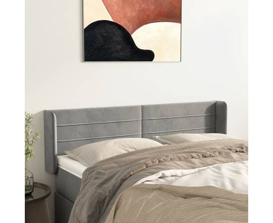 Tăblie de pat cu aripioare gri deschis 147x16x78/88 cm catifea