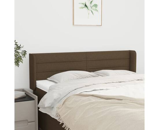 Tăblie de pat cu aripioare maro închis 147x16x78/88 cm textil